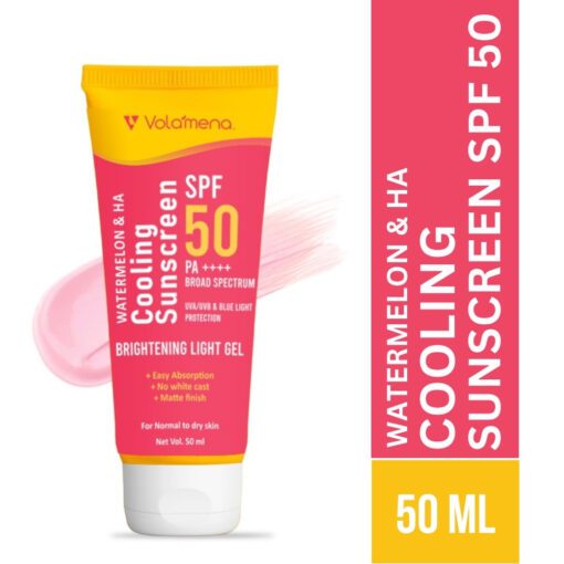 Volamena Watermelon Cooling Sunscreen Spf 50pa++++ With Watermelon Gives You Cooling & Hydration Effect | Protect From Harmful UV Rays | For Both Men & Women | Light Weight & Non Greasy | 50ml