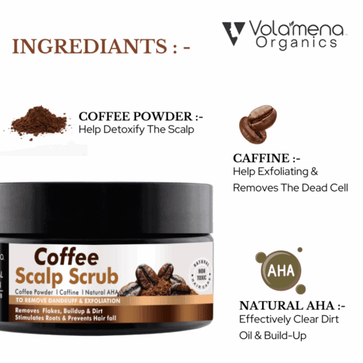 Volamena Coffee Hair & Scalp Scrub, With Coffee Powder, Caffeine & Natural AHA For Detoxify The Scalp 50 ml Volamena Coffee Hair & Scalp Scrub, With Coffee Powder, Caffeine & Natural AHA For Detoxify The Scalp 50 ml