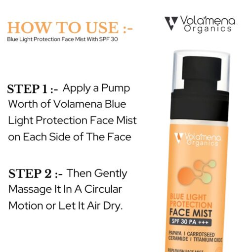 Volamena Organics Blue Light Protection Face Mist With Papaya, Carrot Seed & Ceramide For Replenish Face Mist 100ml